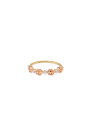 14K Solid Yellow Gold Rose Stone Link Ring