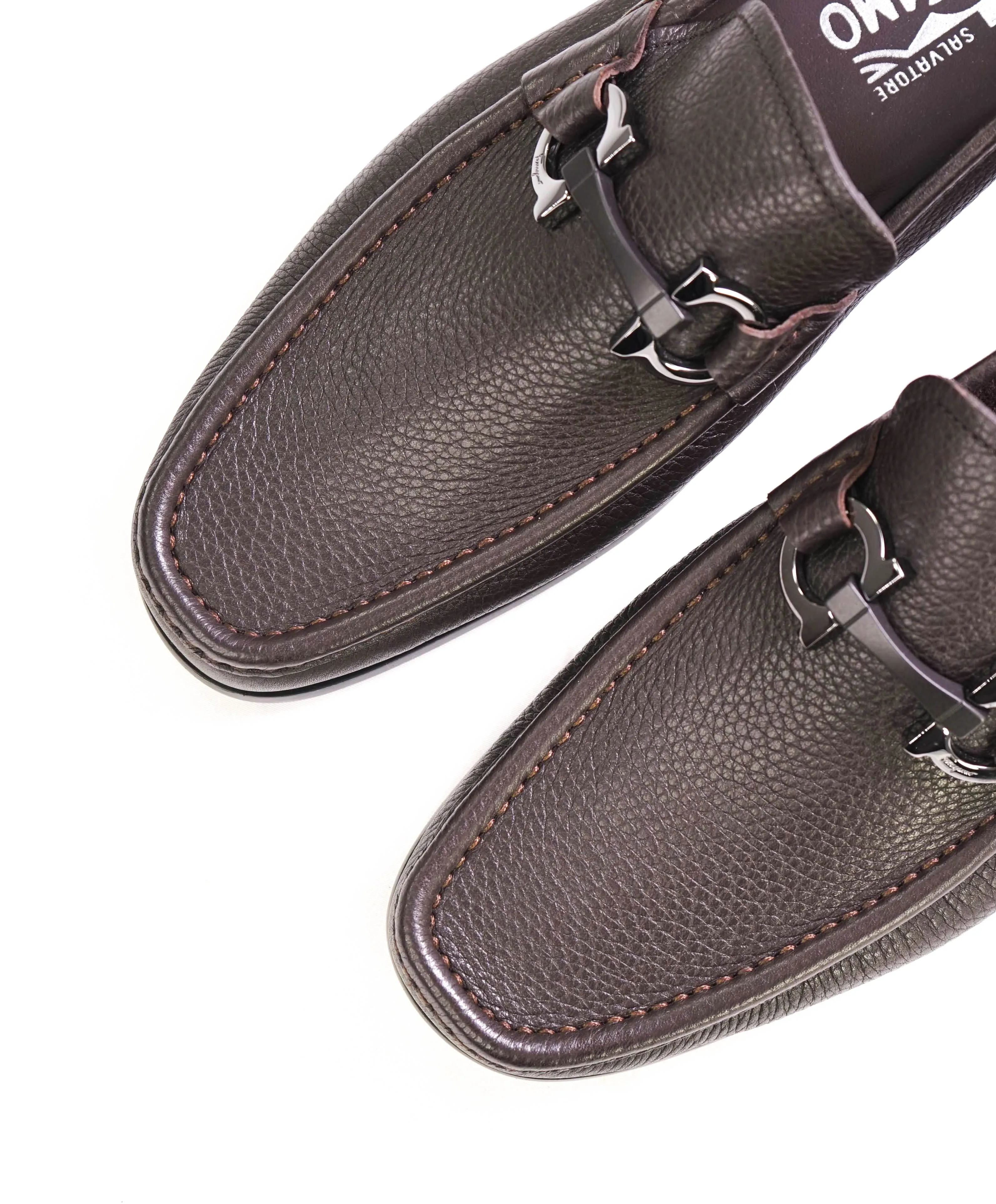 $850 SALVATORE FERRAGAMO - “GRANDIOSO" Gancini Bit Loafer Brown Leather - 8.5 US