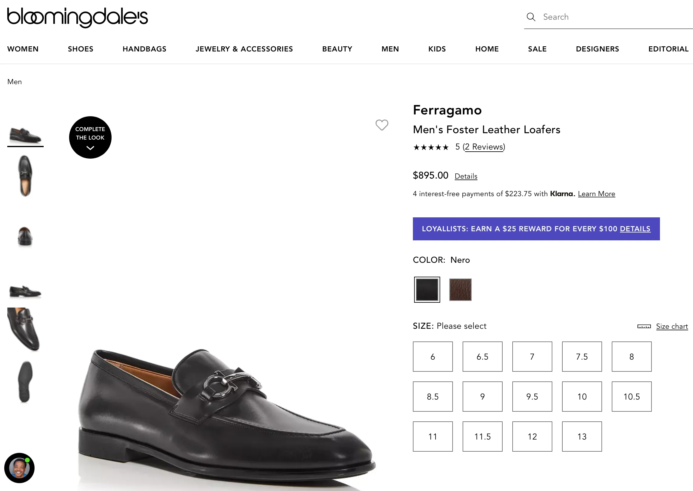 $895 SALVATORE FERRAGAMO - “FOSTER" Gancini Loafer Black Leather - 10 E