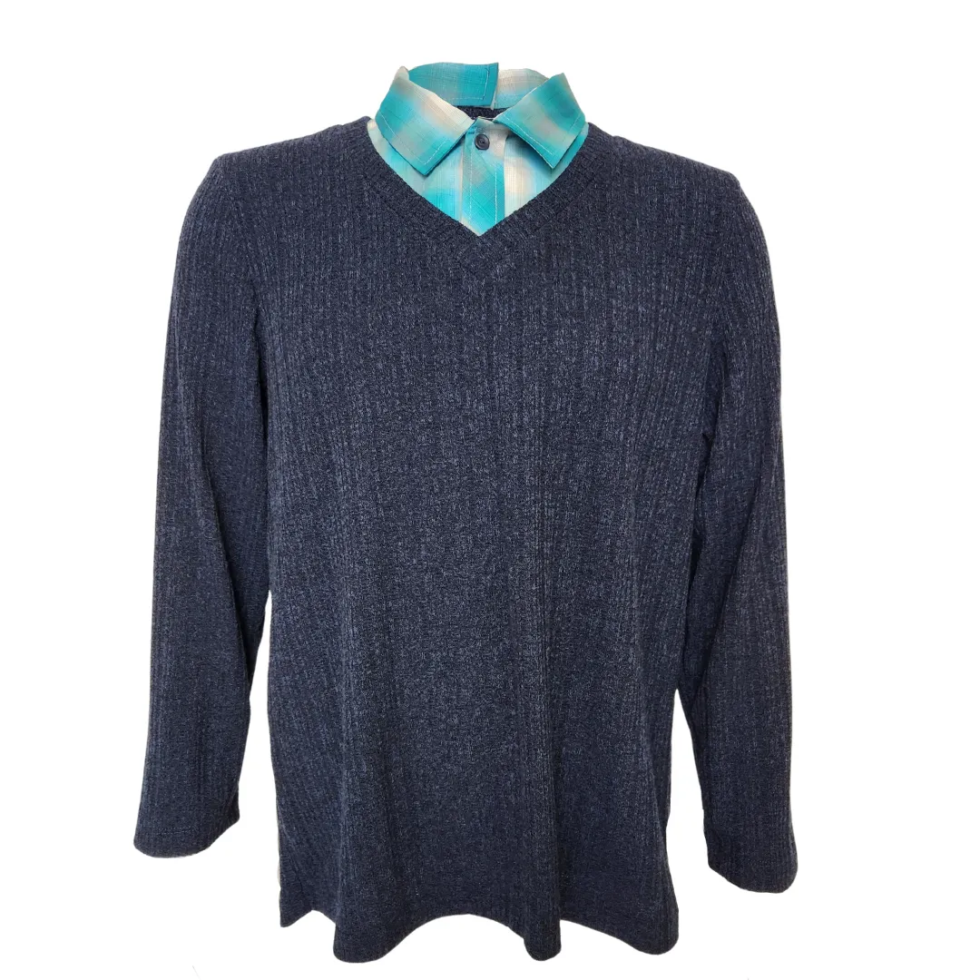 Adaptive Shirt/Sweater Combo - Navy & Teal