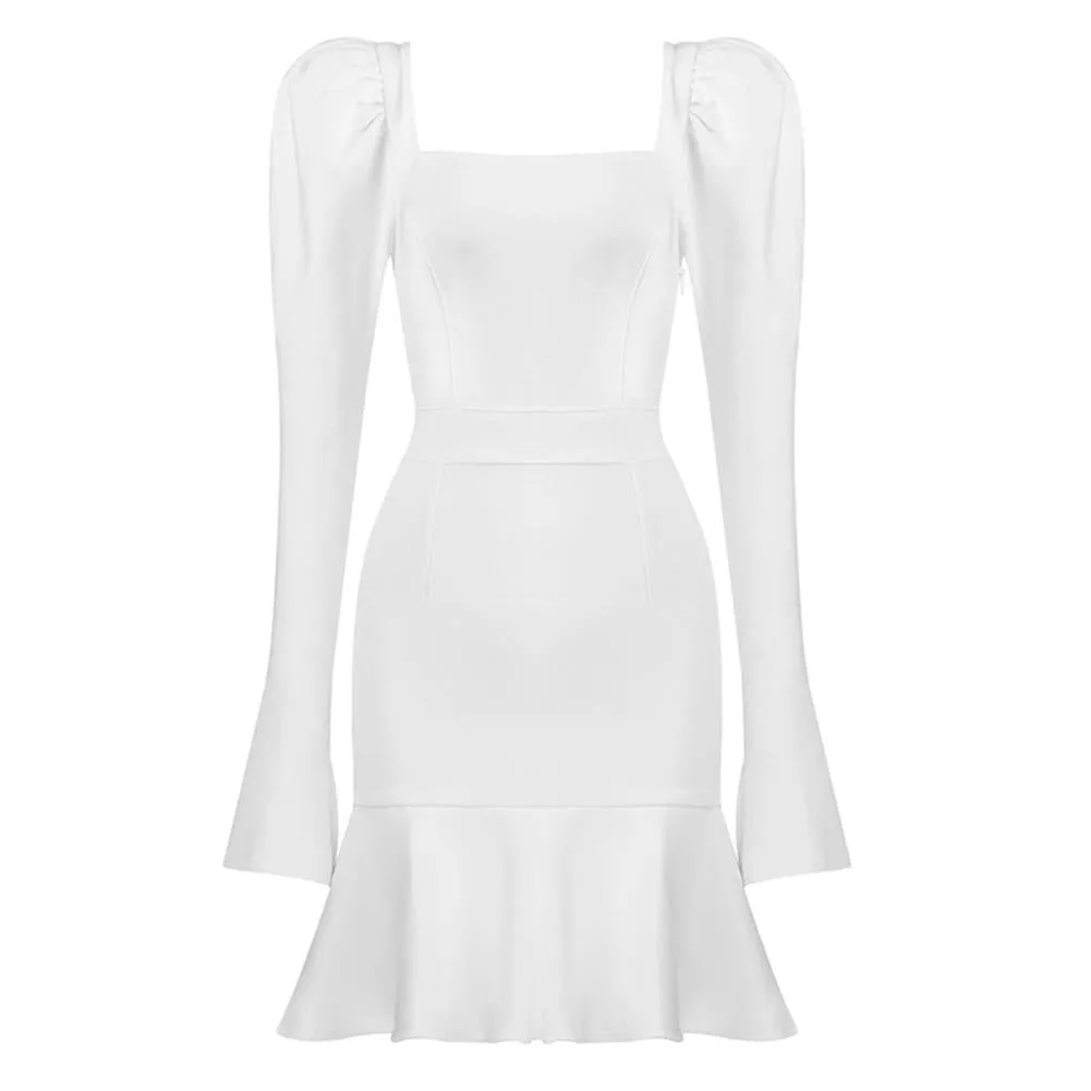 ADY Square Collar Long Sleeve Frill Mini Bandage Dress