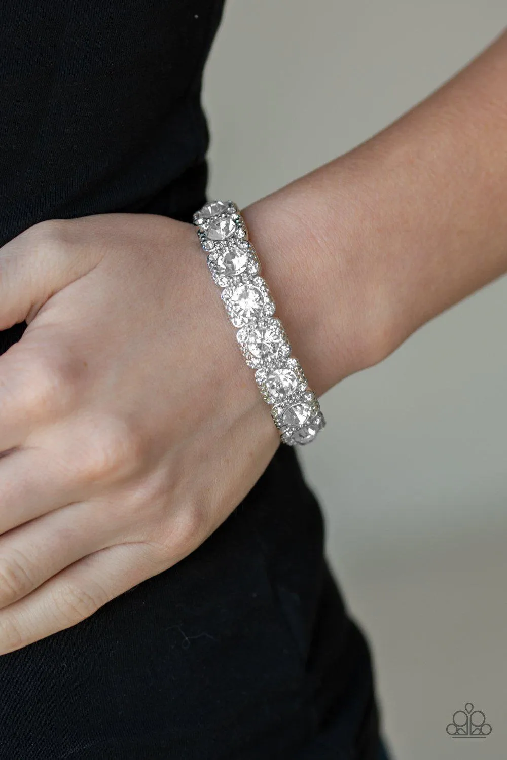 Blinged Out White Rhinestone Bracelet - Paparazzi Accessories