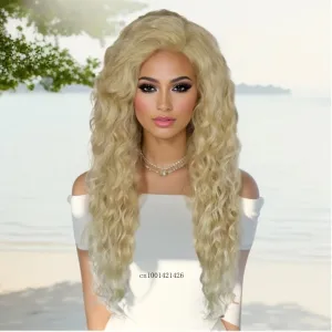 Blonde Wig Long Curly Hair Synthetic Fiber 28 Inch Water Wavy Curly Wigs Female Natural Hairstyles Daily Use Carnival Party Wigs