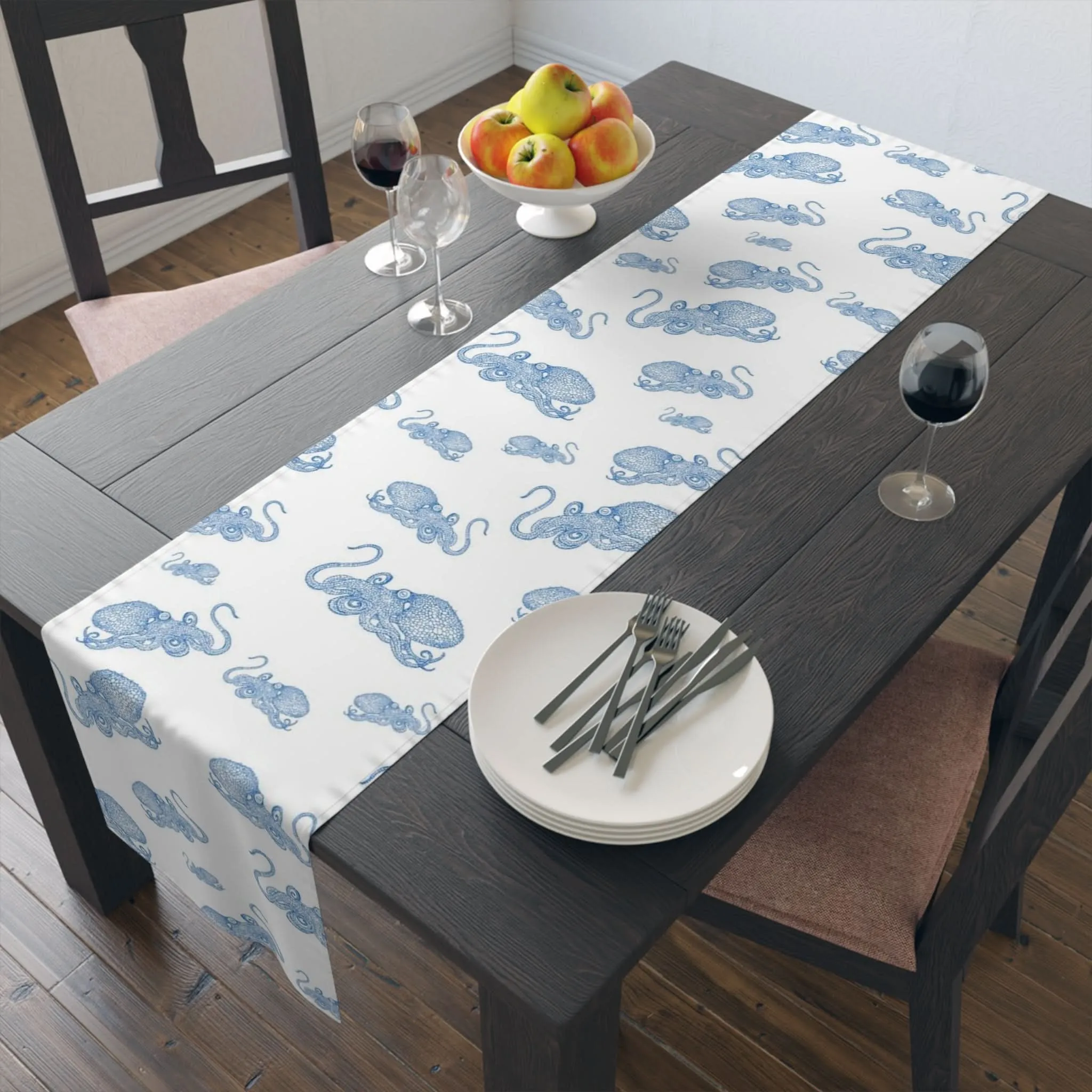 Blue Octopus Cotton Table Runner