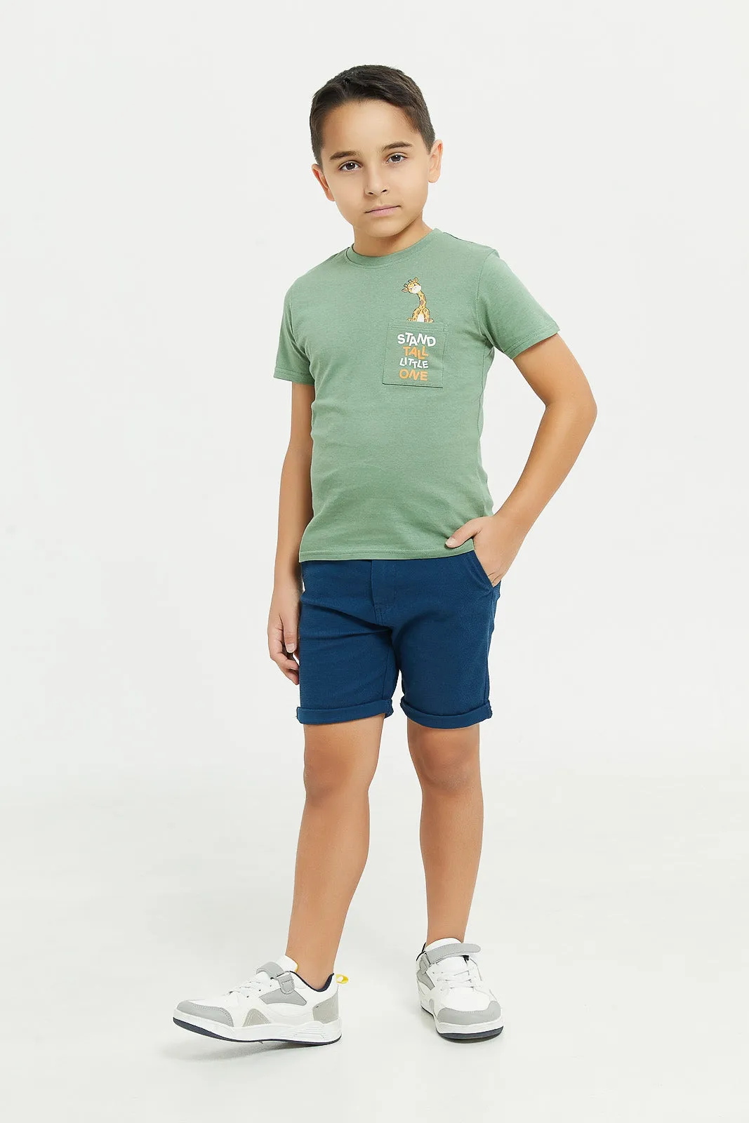 Boys Navy Belted Dobby Belted Shorts