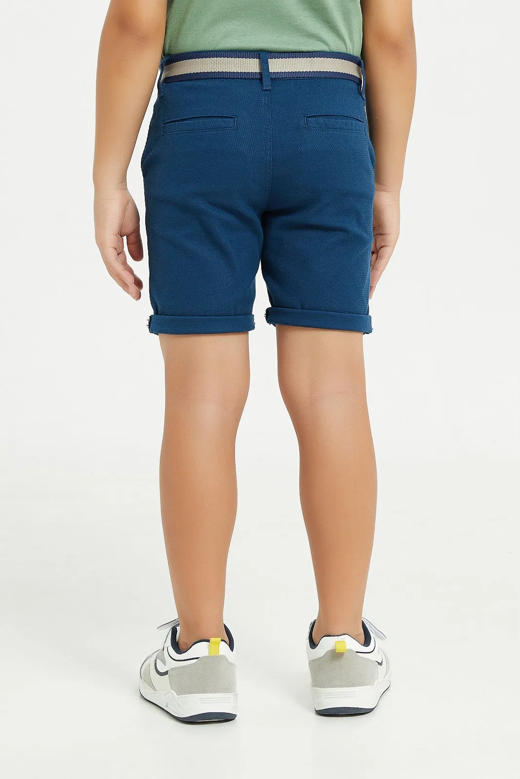 Boys Navy Belted Dobby Belted Shorts