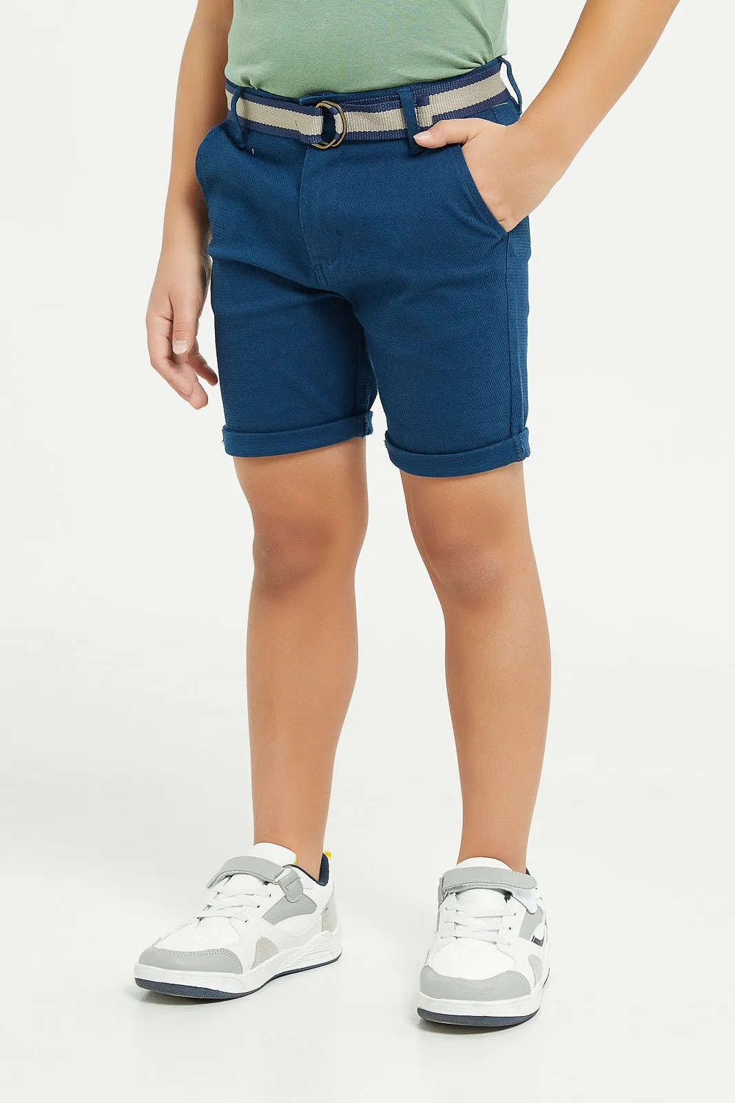 Boys Navy Belted Dobby Belted Shorts