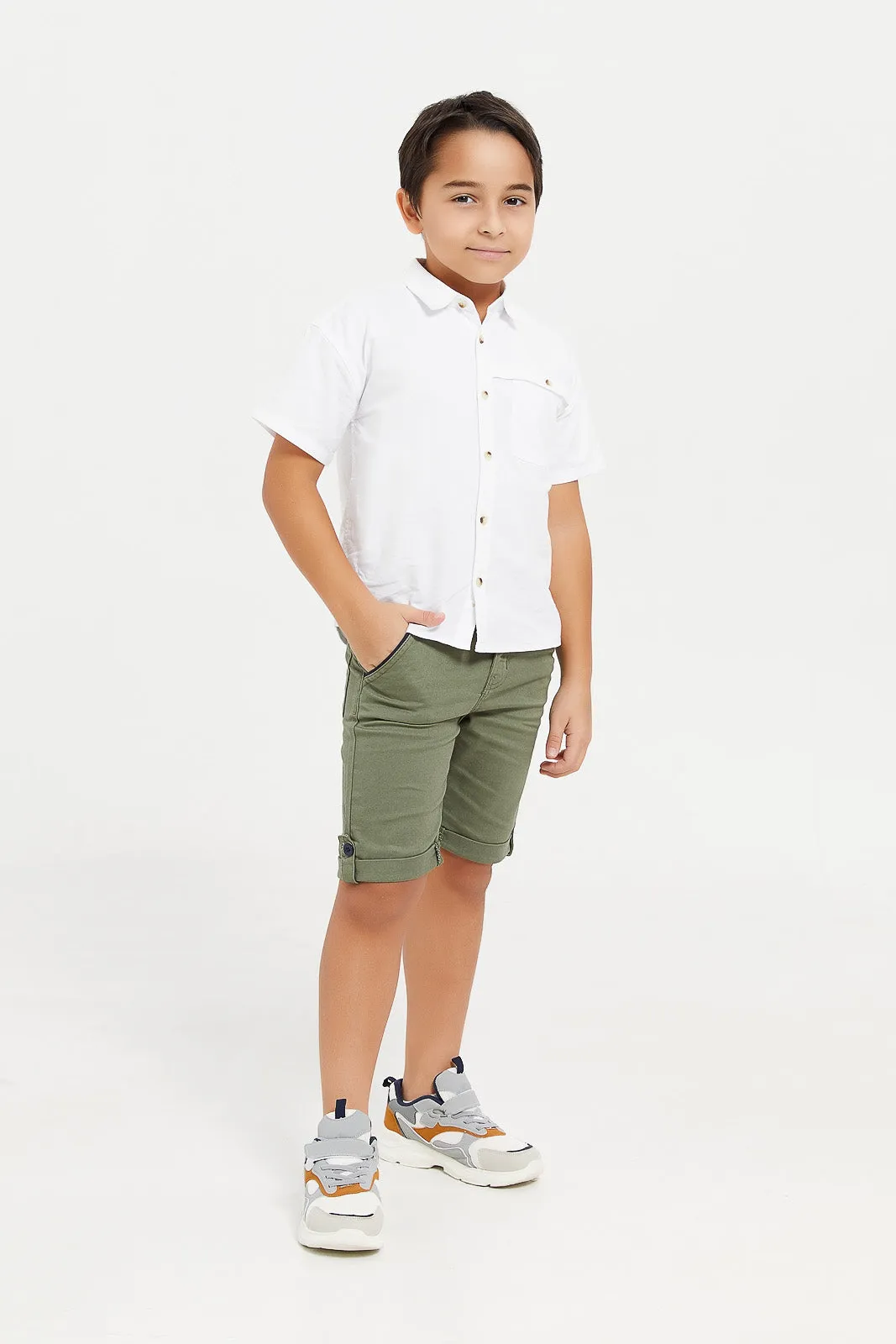 Boys Olive Pull On Chino Short