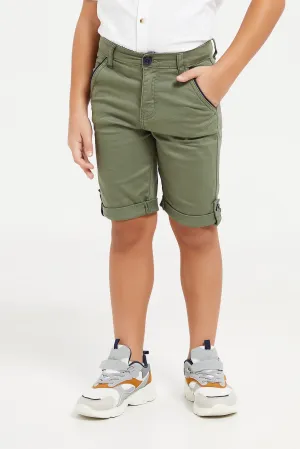 Boys Olive Pull On Chino Short