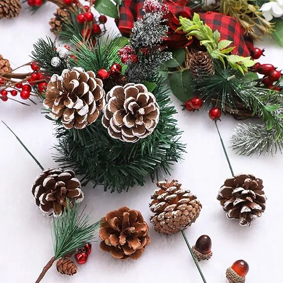 Bulk 20Pcs 2 Inch Christmas Natural Pine Cones Picks Snow Tipped Wholesale