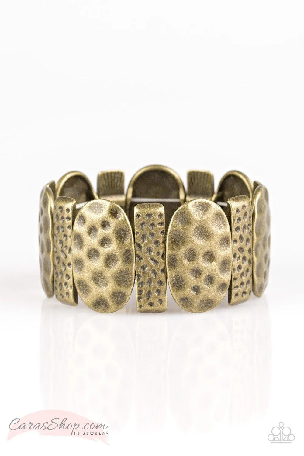 Cave Cache Hammered Brass Stretch Bracelet - Paparazzi Accessories