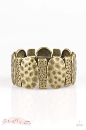 Cave Cache Hammered Brass Stretch Bracelet - Paparazzi Accessories