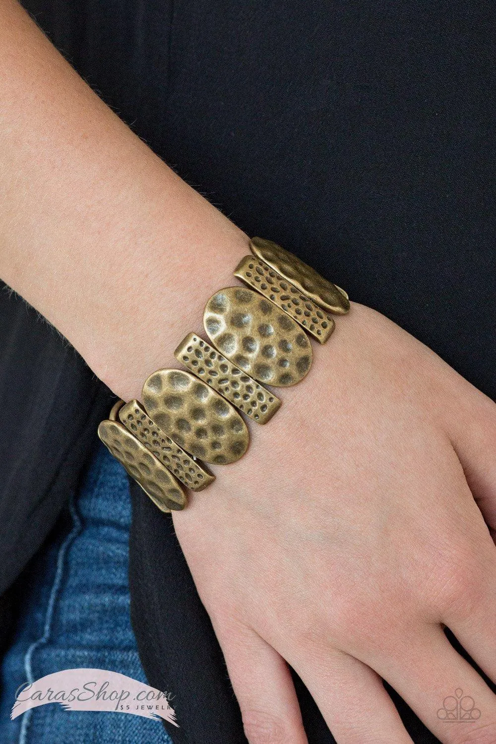 Cave Cache Hammered Brass Stretch Bracelet - Paparazzi Accessories