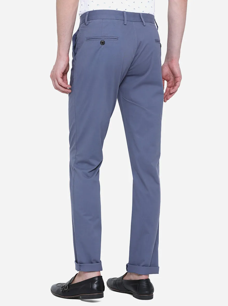 Crown Blue Solid Uno Fit Casual Trouser | JadeBlue