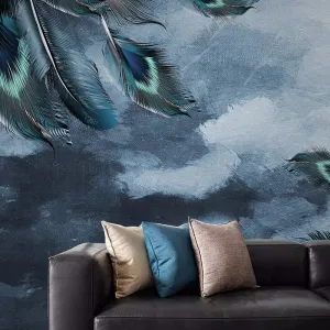 Custom Mural Wallpaper Blue Peacock Feather Art (㎡)