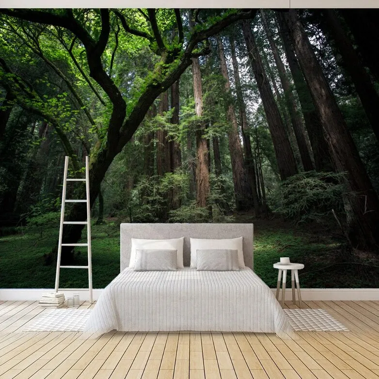 Custom Mural Wallpaper Retro Green Forest Landscape (㎡)