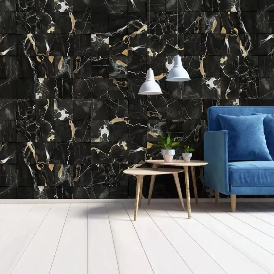 Custom Wallpaper Mural Black Marble Tile Effect (㎡)