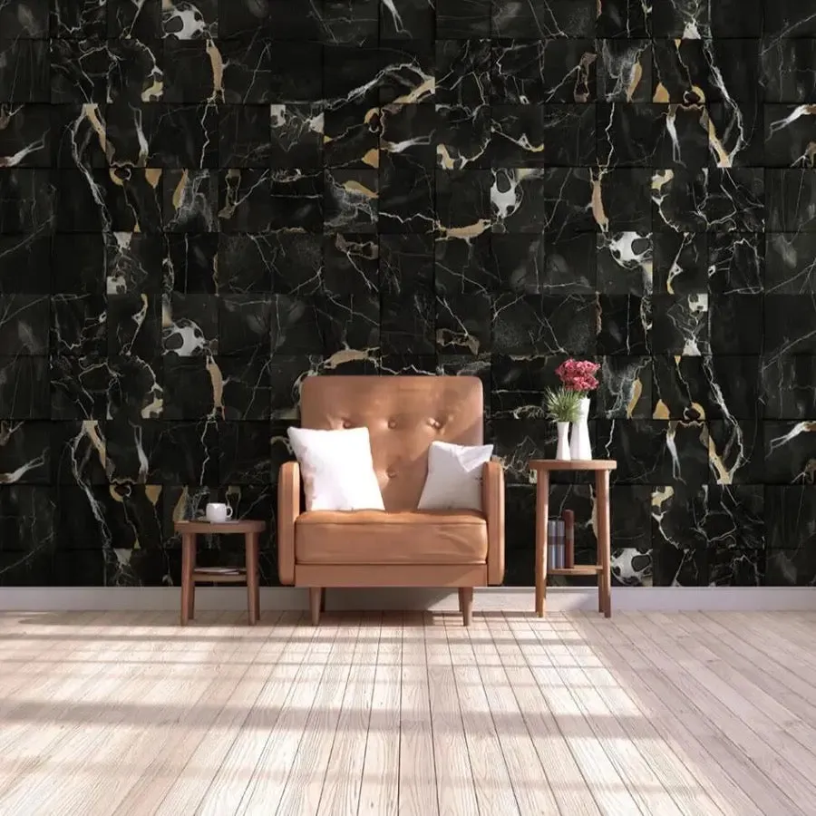 Custom Wallpaper Mural Black Marble Tile Effect (㎡)