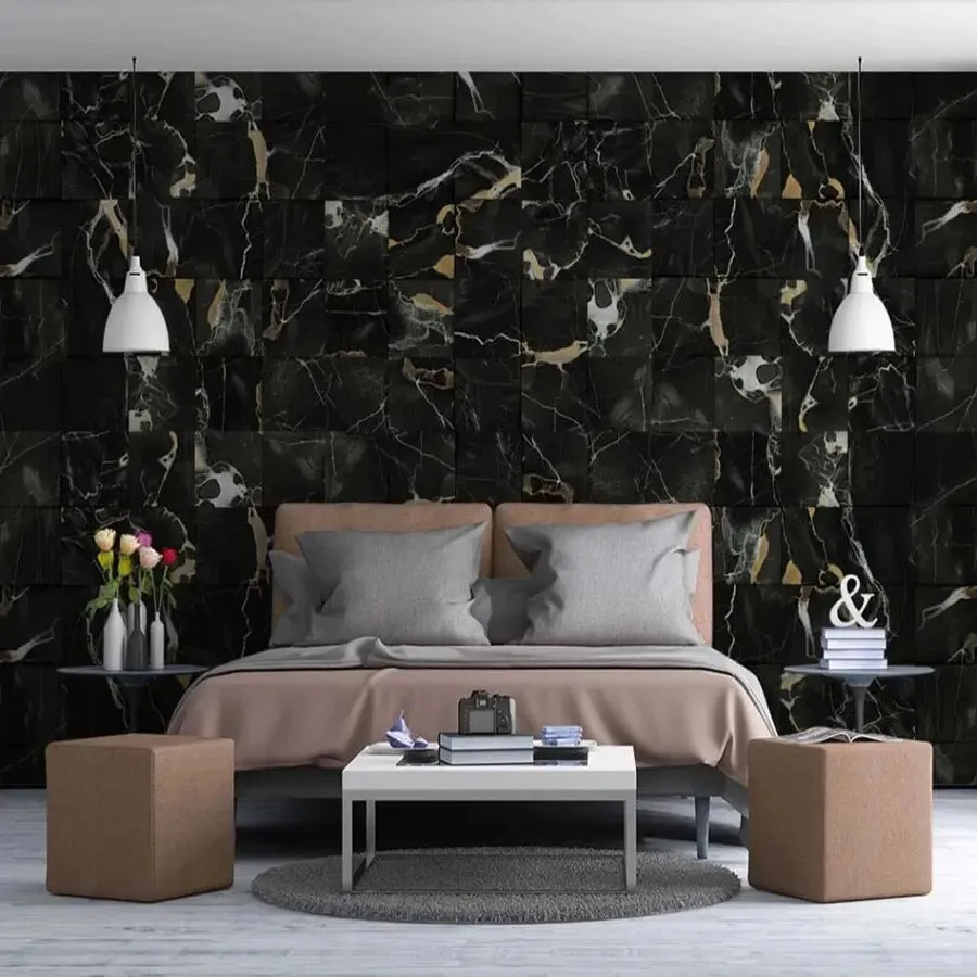 Custom Wallpaper Mural Black Marble Tile Effect (㎡)