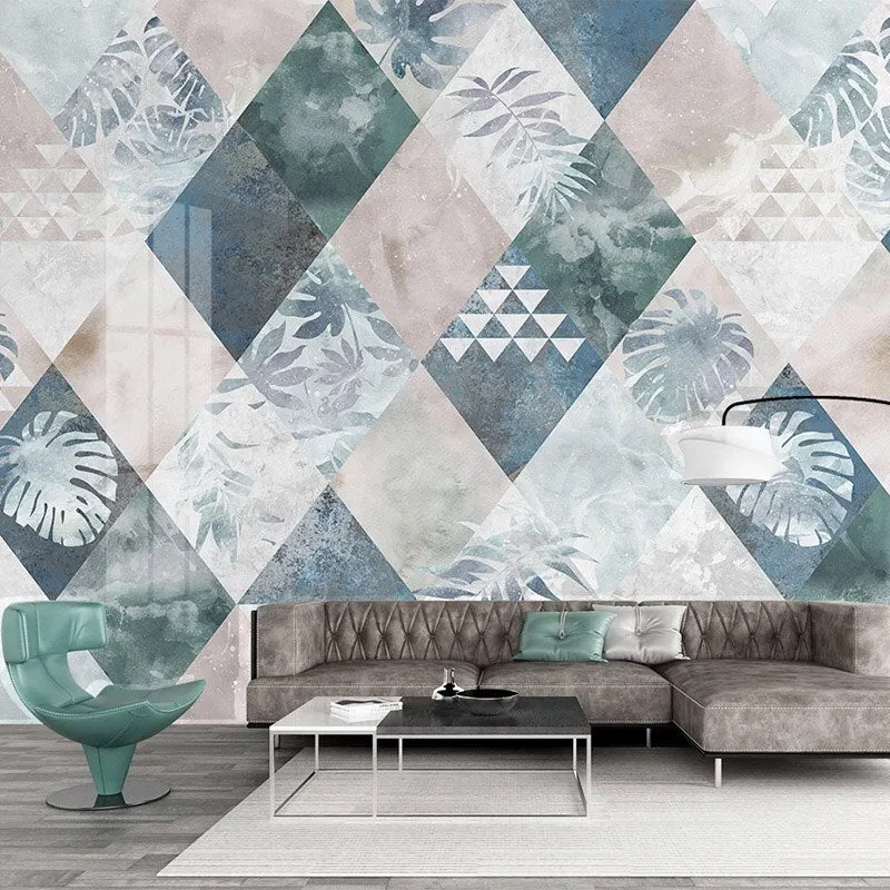 Custom Wallpaper Mural Nordic Leaves Geometric Shapes (㎡)