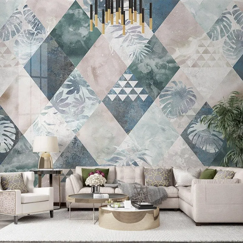 Custom Wallpaper Mural Nordic Leaves Geometric Shapes (㎡)