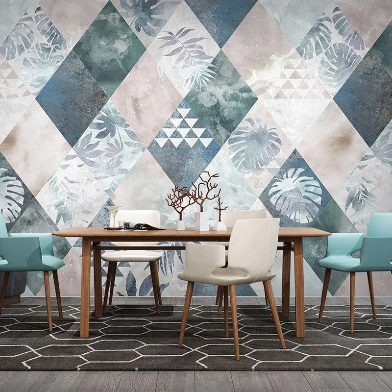 Custom Wallpaper Mural Nordic Leaves Geometric Shapes (㎡)