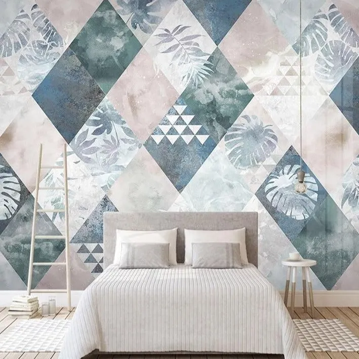 Custom Wallpaper Mural Nordic Leaves Geometric Shapes (㎡)