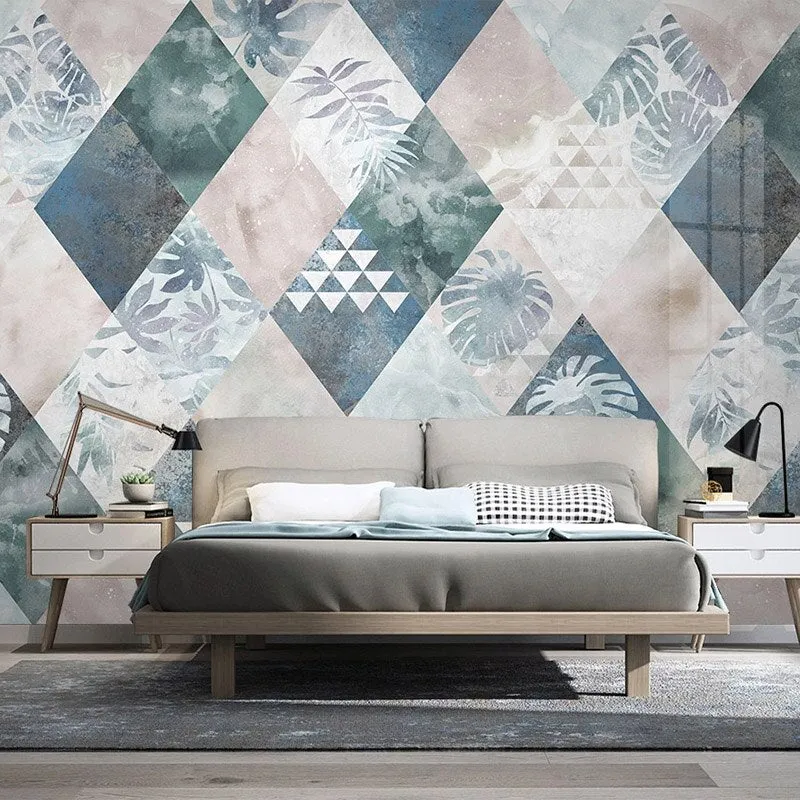 Custom Wallpaper Mural Nordic Leaves Geometric Shapes (㎡)