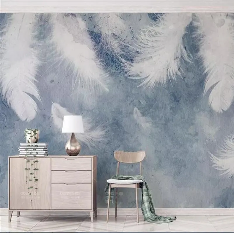 Custom Wallpaper Mural Nordic Style Wallcovering Ink Feather (㎡)