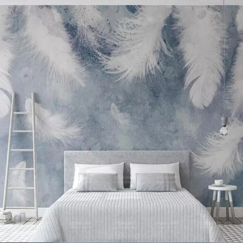 Custom Wallpaper Mural Nordic Style Wallcovering Ink Feather (㎡)