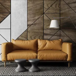 Custom Wallpaper Mural Wood Board Geometric Shapes (㎡)