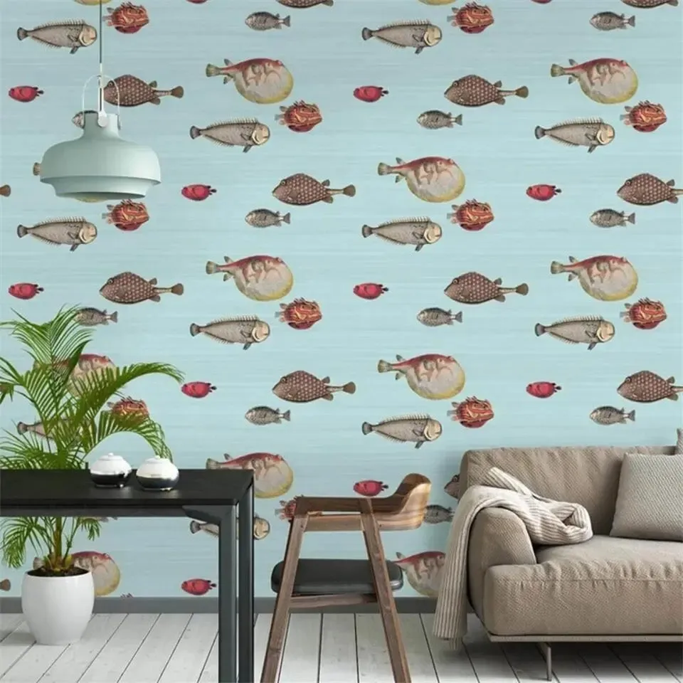 Custom Wallpaper Vintage Ocean Fish Art Mural (㎡)