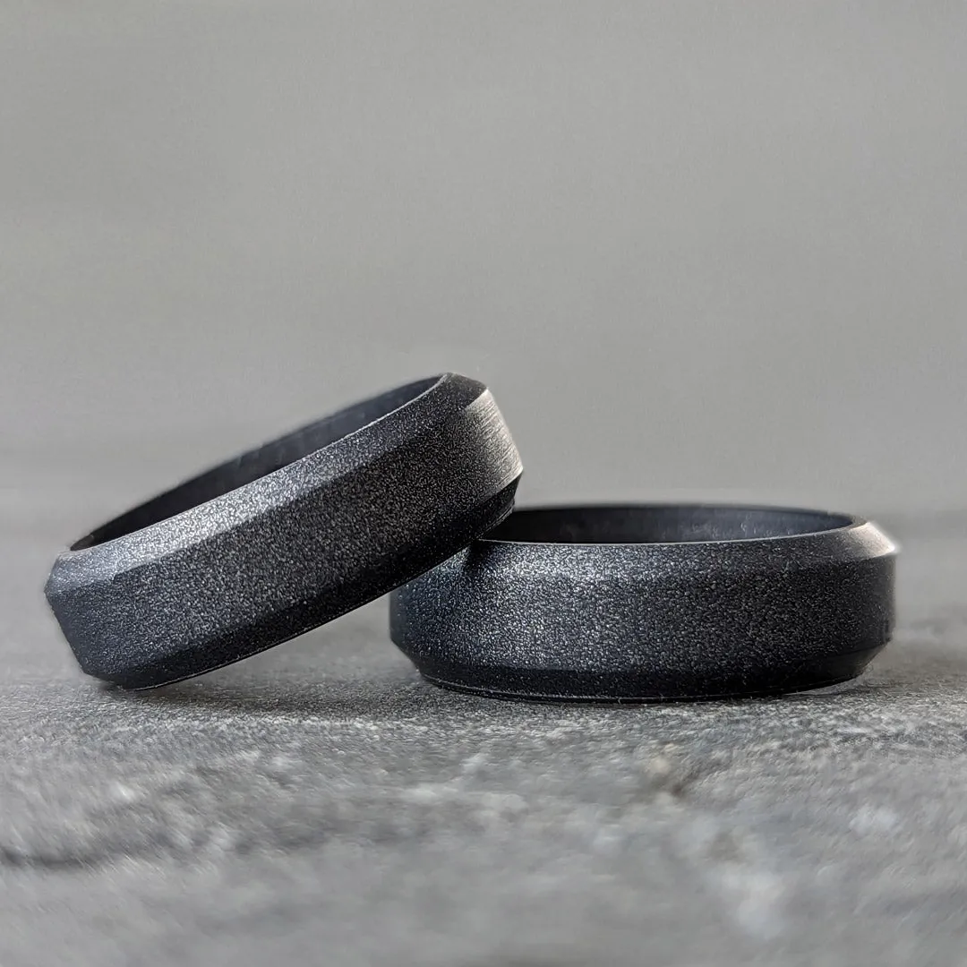 Dark Silver Bevel Edge Breathable Silicone Ring For Men and Women