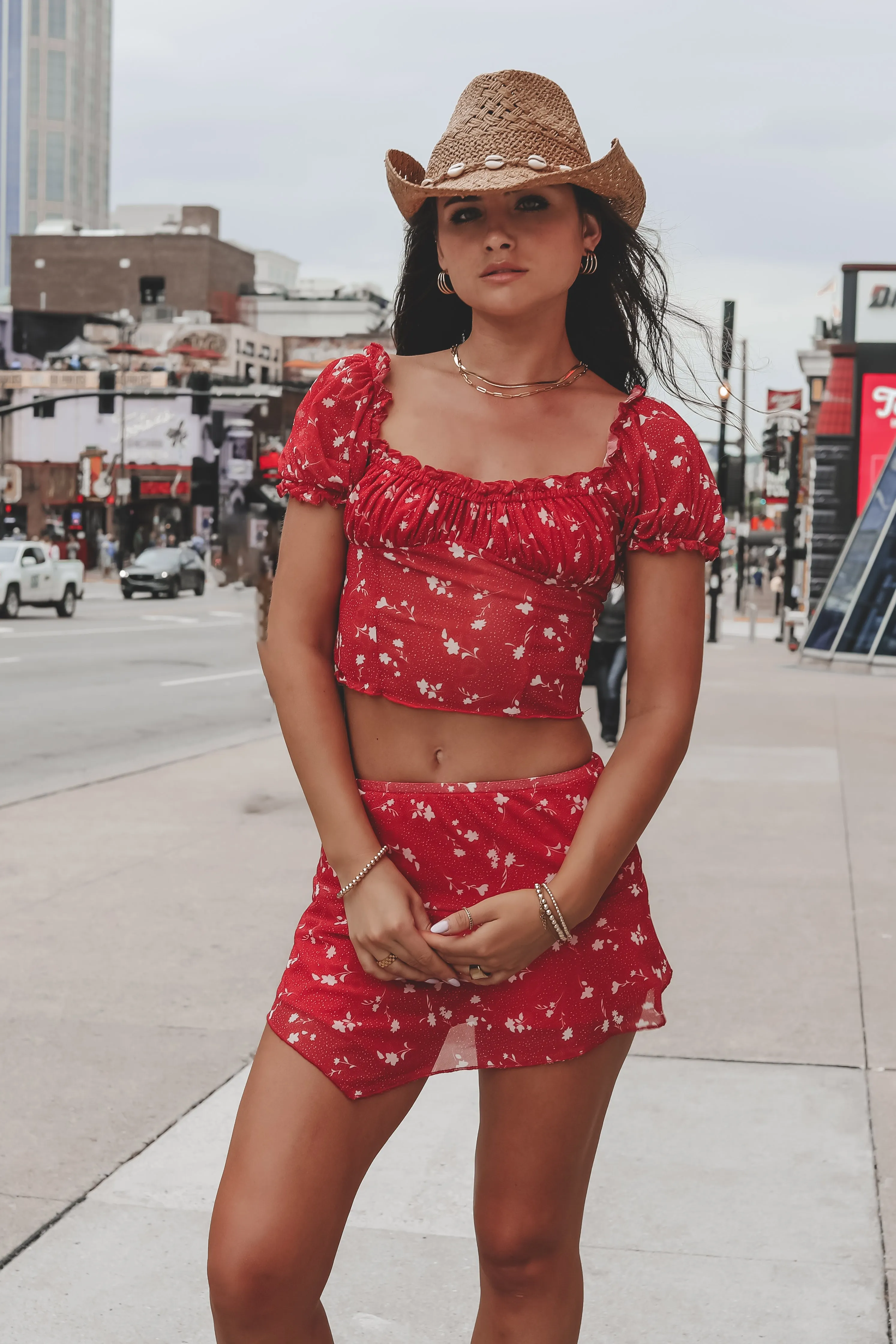 DEAL Right Hand Babe Red Floral Crop