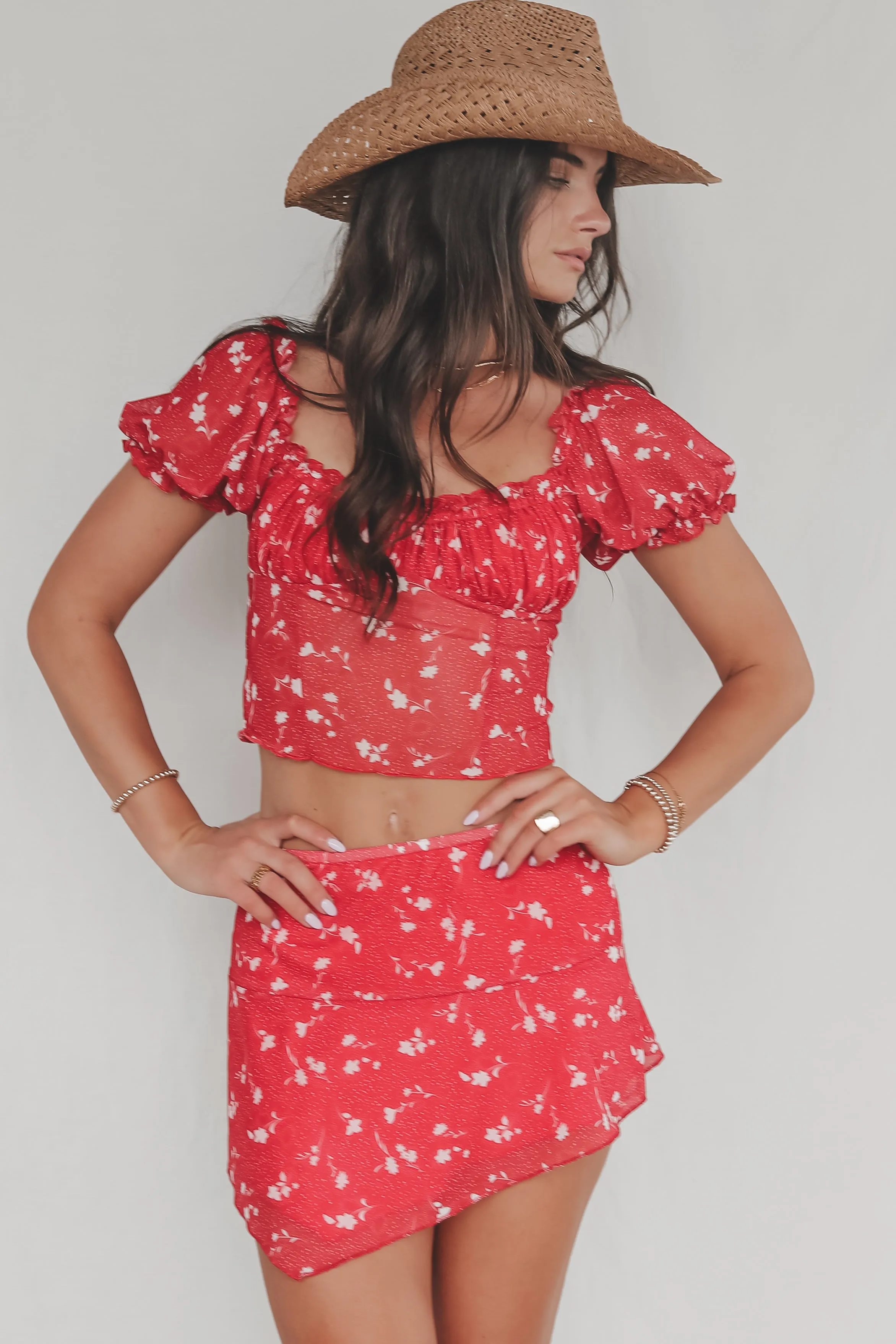 DEAL Right Hand Babe Red Floral Crop