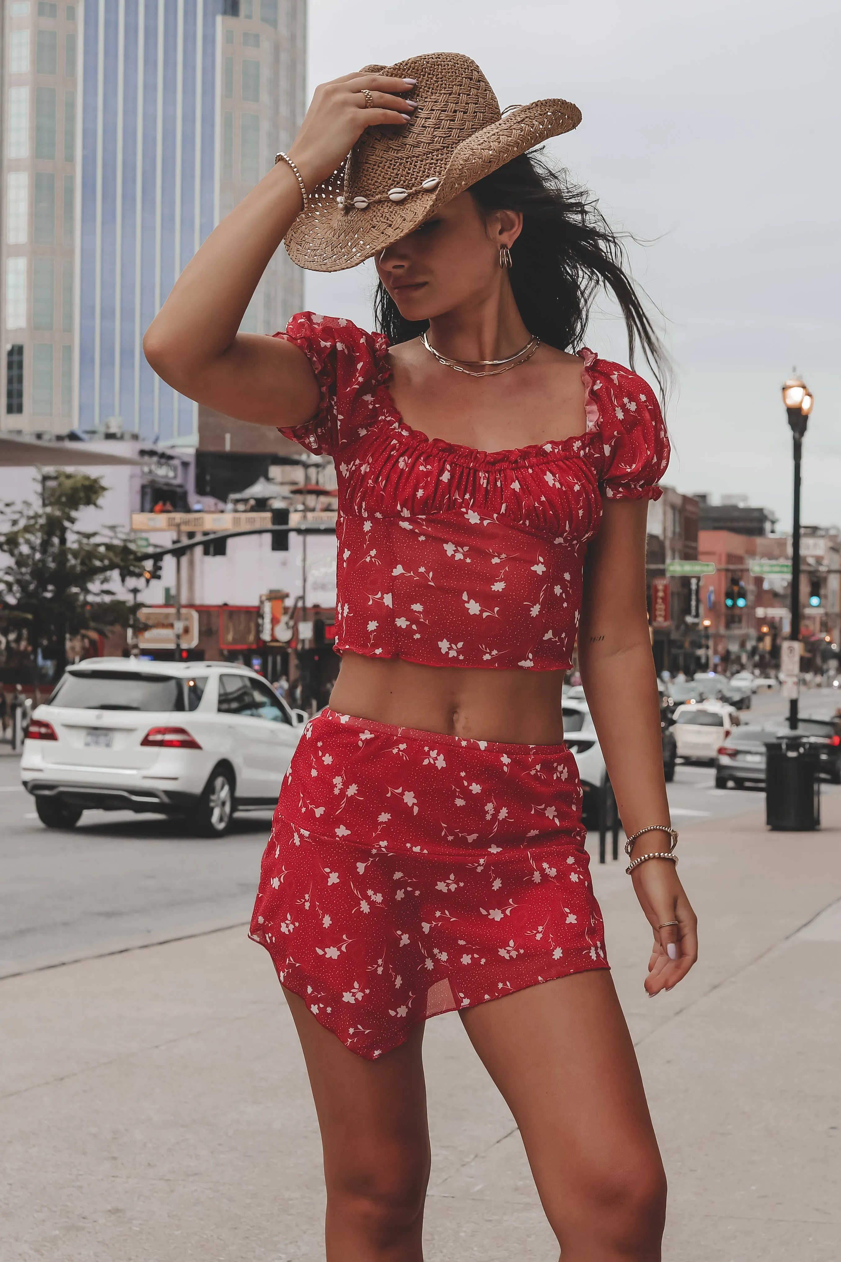 DEAL Right Hand Babe Red Floral Crop