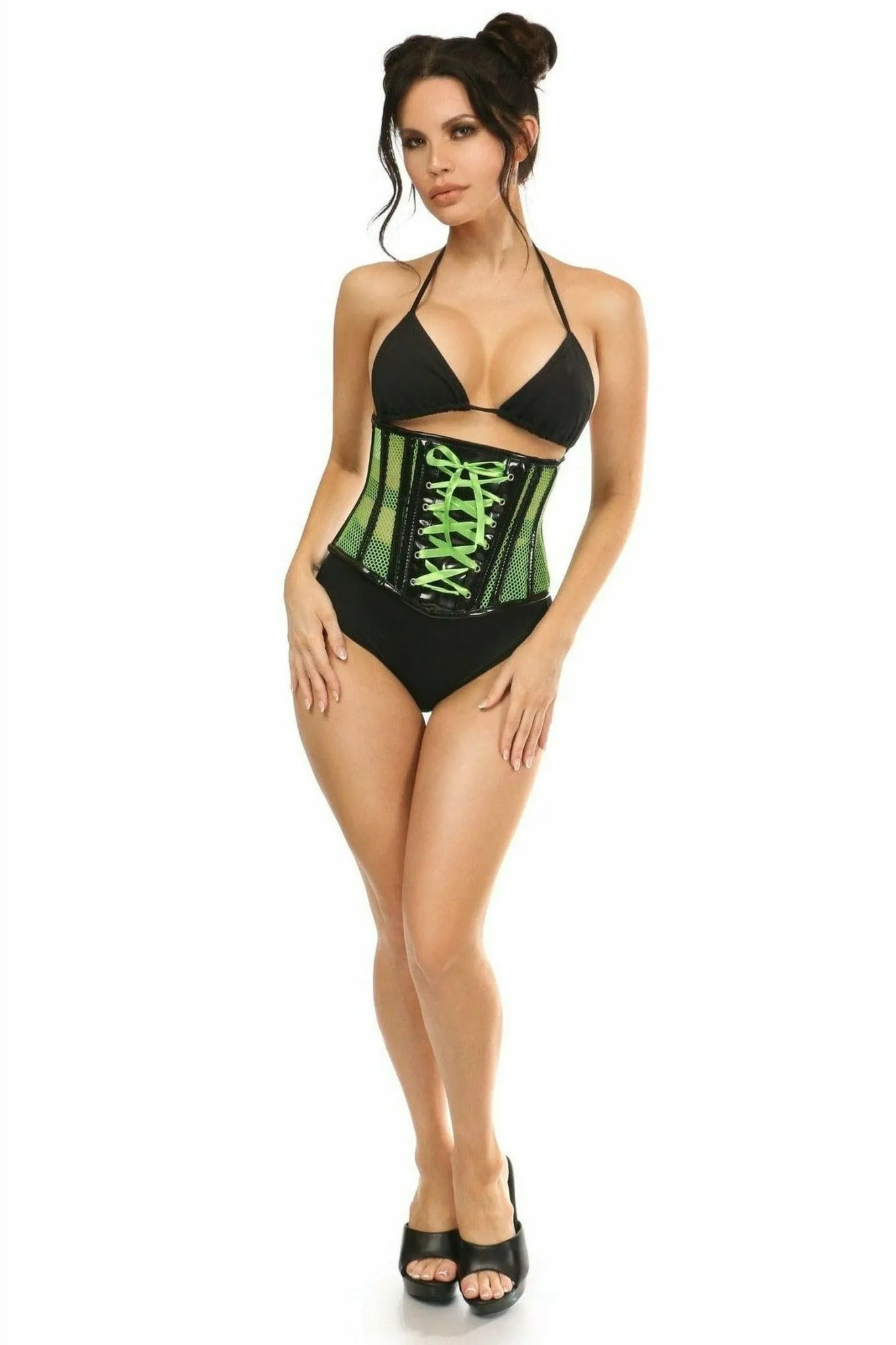 Deluxe Neon Green Patent & Fishnet Underbust Corset