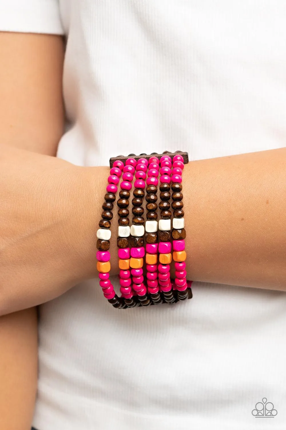 Dive into Maldives Pink & Brown Wood Bracelet - Paparazzi Accessories