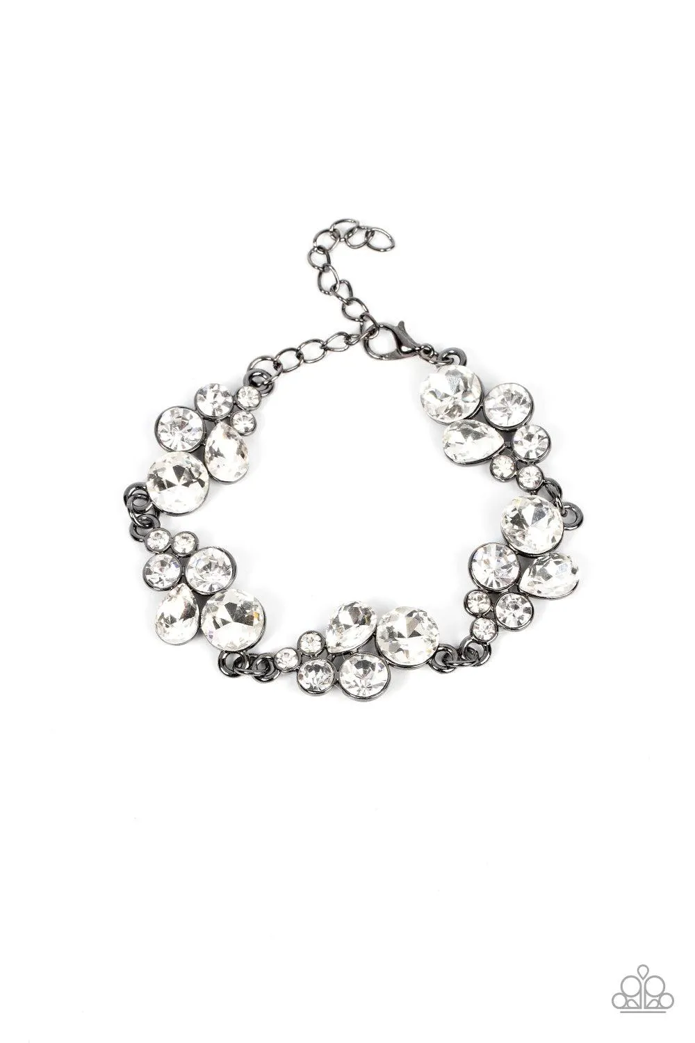 Duchess Dowry Gunmetal Black & White Rhinestone Bracelet - Paparazzi Accessories