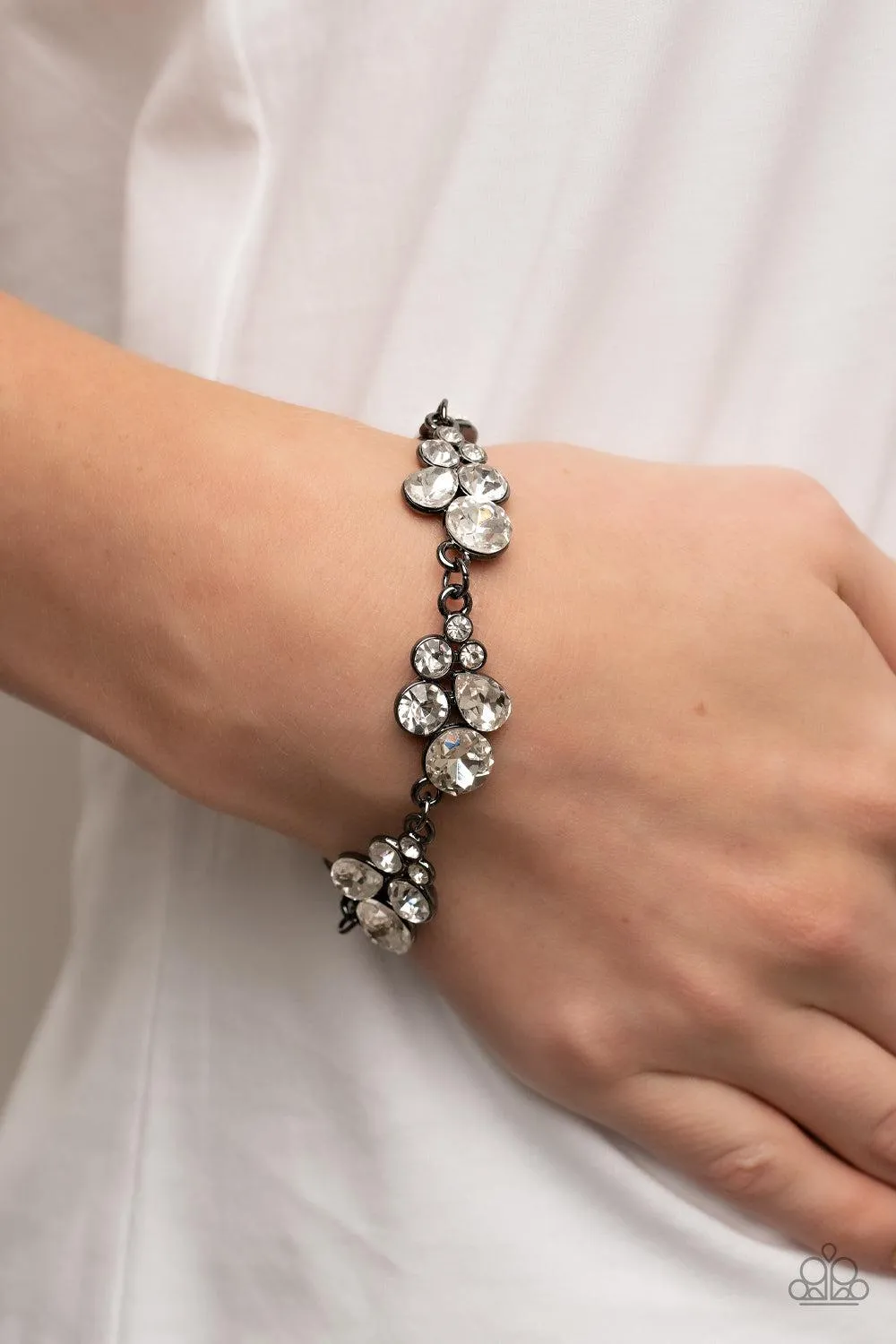 Duchess Dowry Gunmetal Black & White Rhinestone Bracelet - Paparazzi Accessories