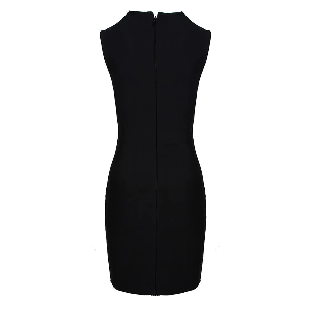 ESMA Round Neck Sleeveless Rhinestone Mini Bandage Dress