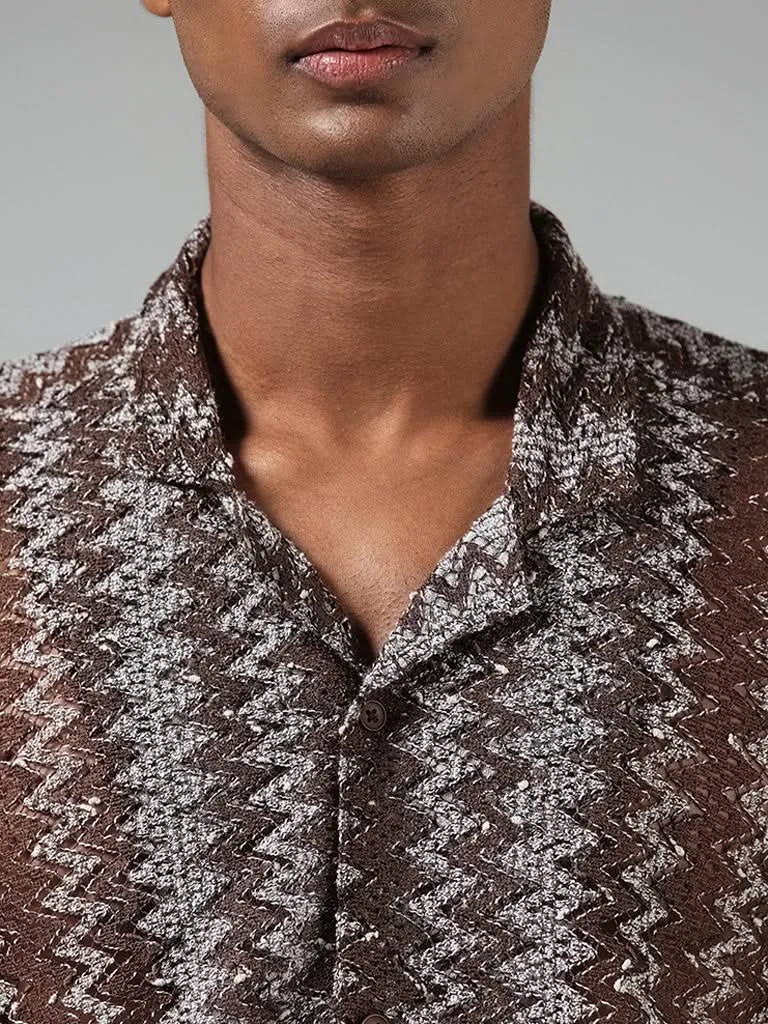 ETA Brown Zig Zag Knitted Relaxed-Fit Shirt