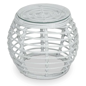 FLOOR STOCK - Barbados Side Table in Arctic White Wicker with Glass Top