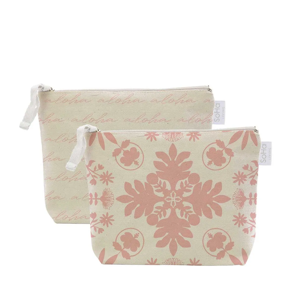 Floral Quilt and Aloha Pink Cosmetic Bag, Small