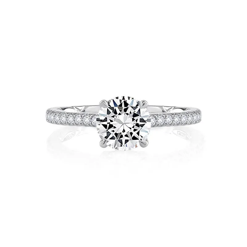 Four Prong Diamond Engagement Ring with Hidden Diamond Halo