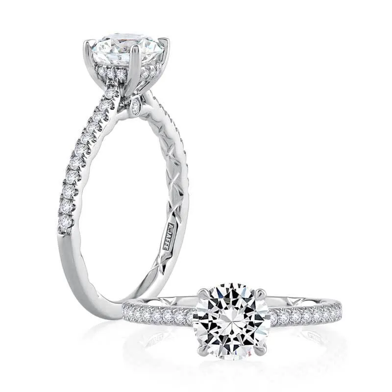 Four Prong Diamond Engagement Ring with Hidden Diamond Halo