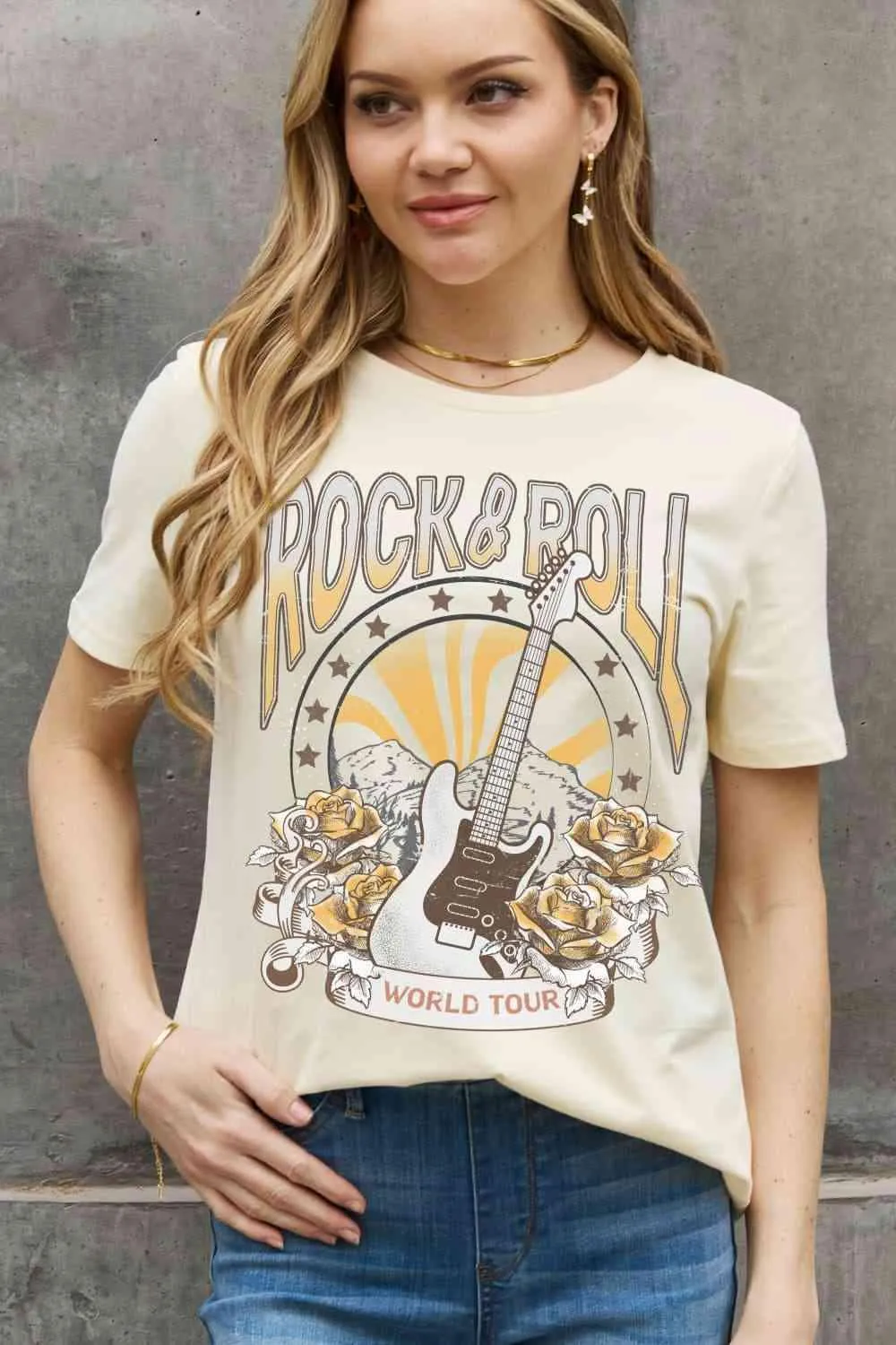 Full Size ROCK & ROLL Graphic Cotton Tee