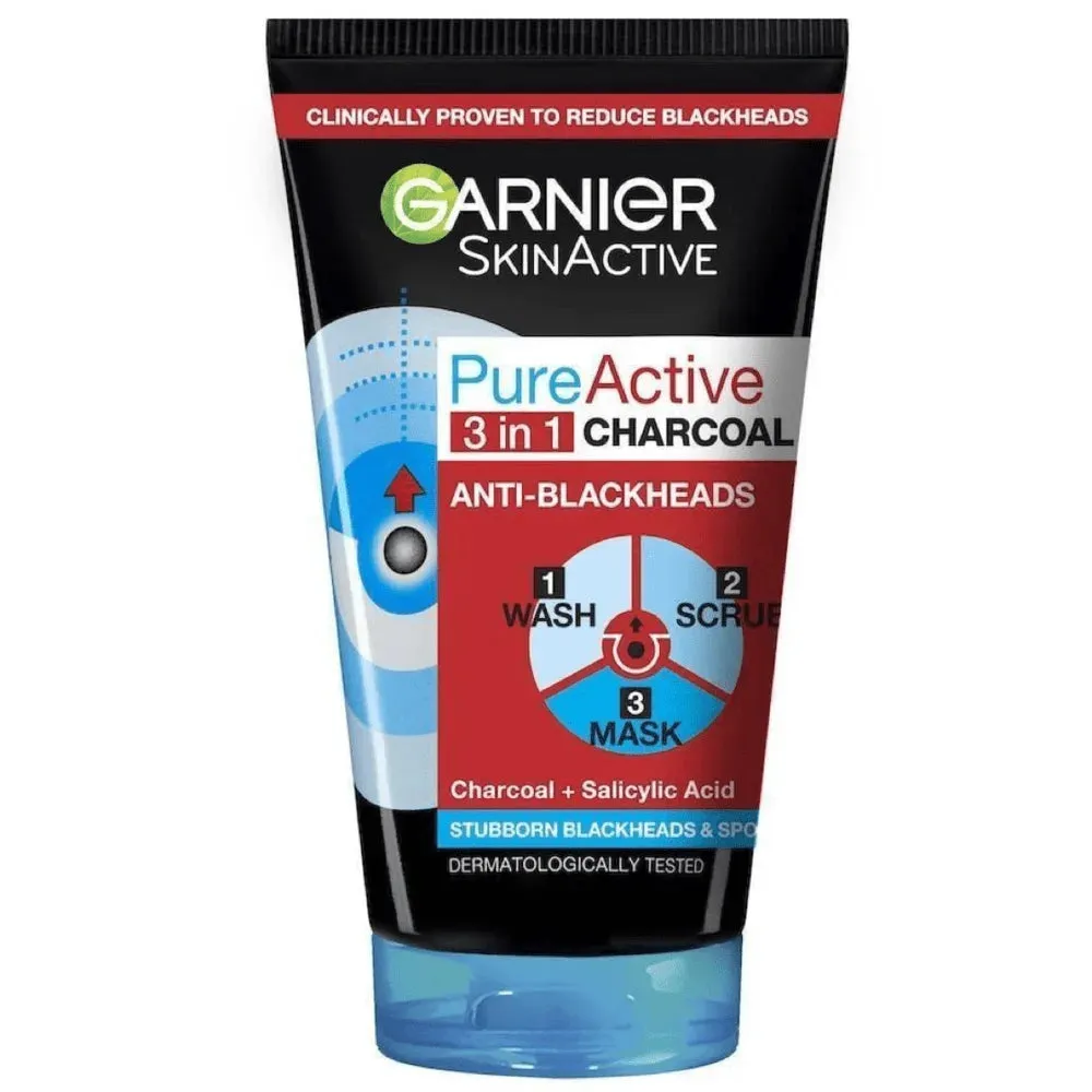 Garnier Pure Active 3 In 1 Charcoal Wash, Scrub And Mask 150ml