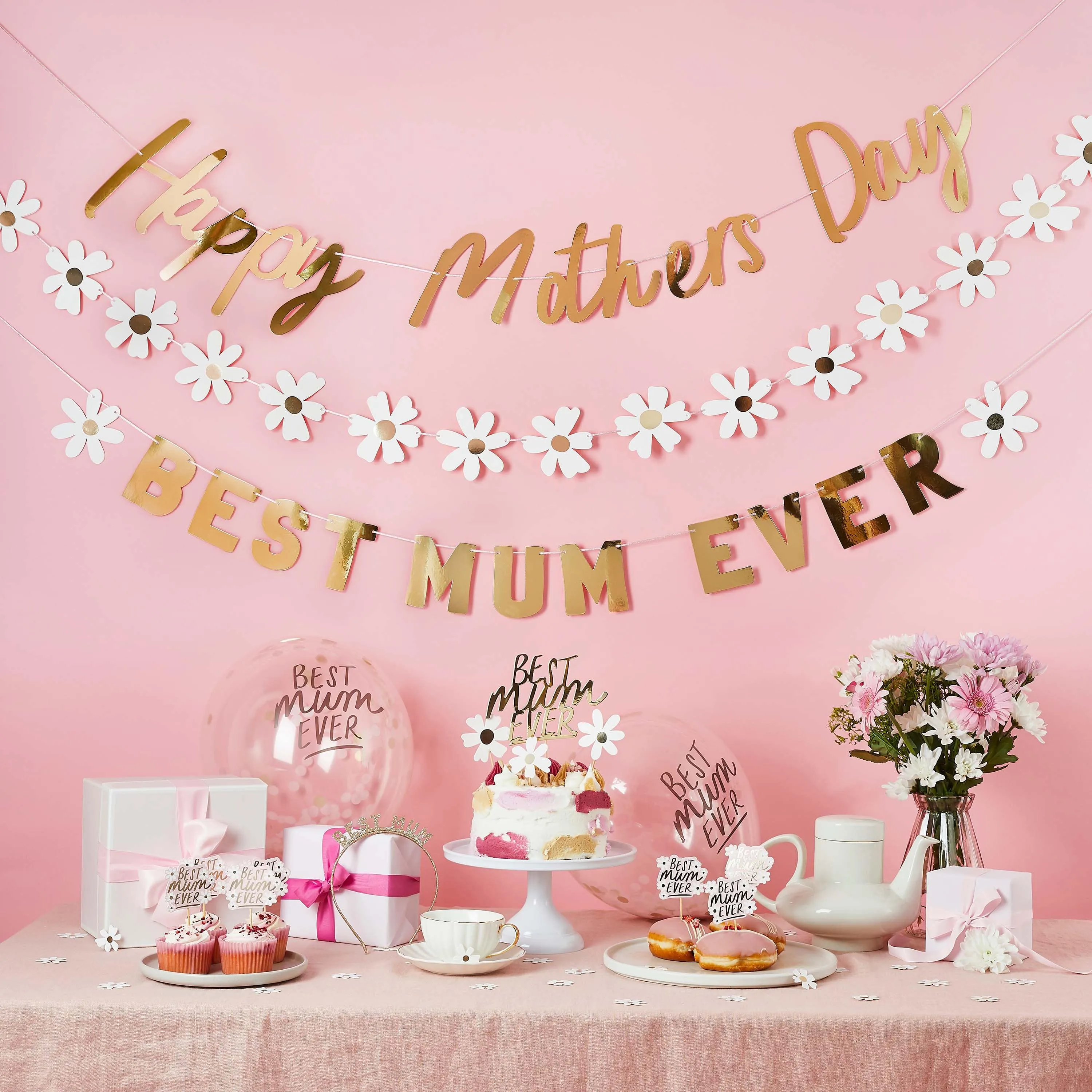 Gold 'Best Mum Ever' Daisy Cake Topper set