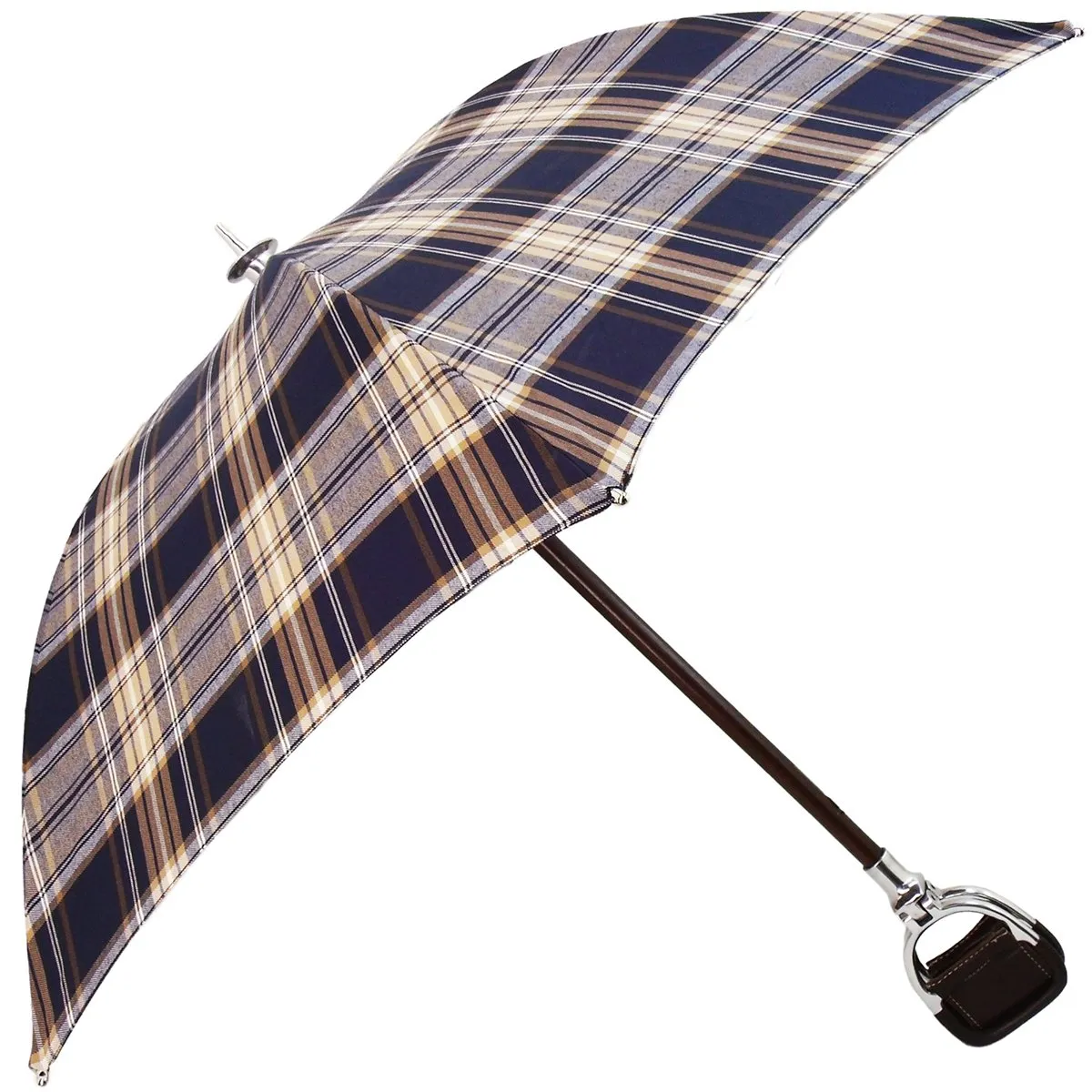 Handcrafted Leather Seat Umbrella- Blue  Beige